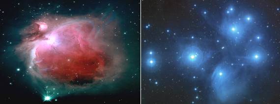 Nebulosa de Orin (rojo) y la Constelacin de Taurus (azul)